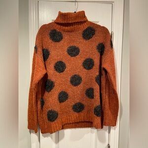 NWOT NorthStyle Size L Rust Black Polka Dot Cowl Neck Long Sleeve Fuzzy Sweater